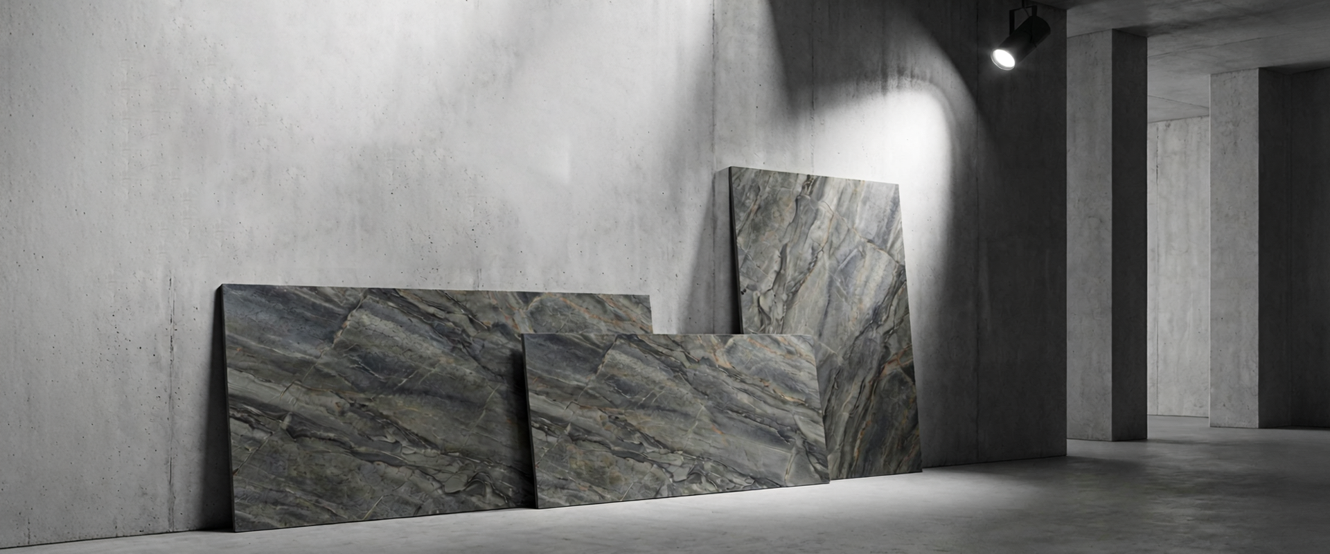 Yanmu Xi large-format rock slabs displayed in an architectural setting